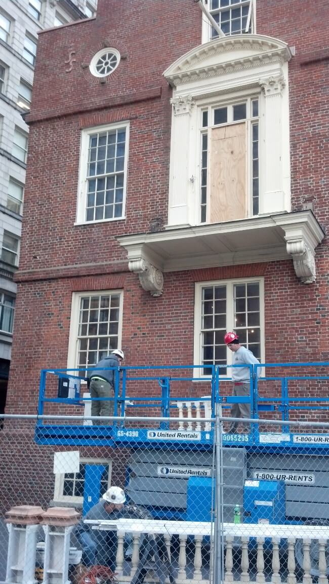Old State House 2014 Exterior Carpentry Restoration Carpenters Ready To Install Balustrade RESIZED